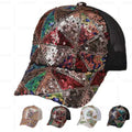 Wholesale Polyester 4 Colors Breathable Shiny Sequined Mesh Trucker Hats Custom 6 Panel Plain Curved Brim Baseball Caps
