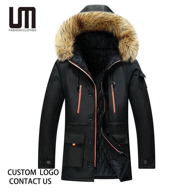 Liu Ming Fashion Wholesale Trends 2024 Winter Men Parkas Thicken Warm Coat Solid Color Casual Hoodie Plus Size 7XL 8XL Jacket
