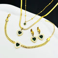 X191 Wholesale Women's Luxury Gold Plated Stainless Steel Necklace Bracelet Jewelry Set Double Heart Shaped Rhinestone Necklace