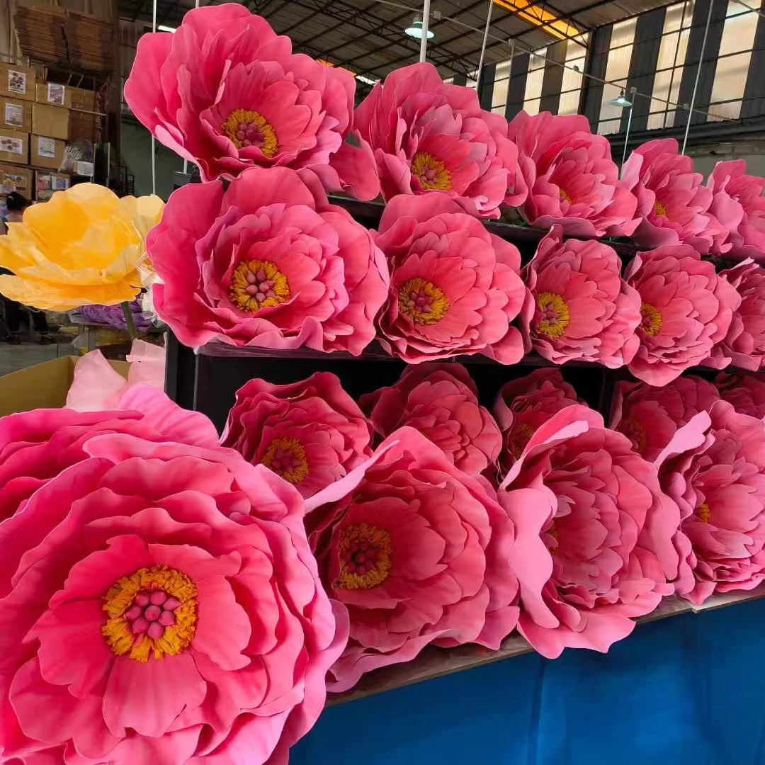 Factory Customize Wedding Props Artificial Giant Flower Handmade Shopping Mall Decoration Large Organza Flowers with Lights