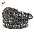 Fashion Western Cowboy Bling Bling Kids Waist Belt Studs Black Patent Leather PU Rhinestone Belts Boys