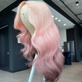Ombre Pink/Brown Lace Frontal Wigs Transparent Lace Frontal Human Hair Wigs Middle Part Body Wave Wigs 180% Density 10"-30"