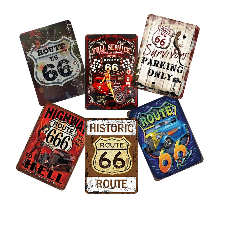 Custom Route 66 Vintage Metal Sign Large Size Tin Poster Painting 12''*15'' Decor Wall of Bar Cafe Pub Shop Restaurant Plate