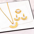 Fashion No Tarnish 3Pcs 18k Gold Plated Stainless Steel Shell Fans Shape Earing and Necklace Jewelry Set for Women