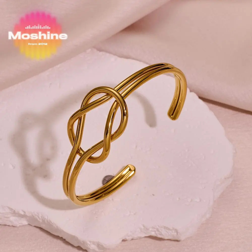 Wholesale Men's Stainless Steel Knotted Bracelet Bow 14K Gold Plated Titanium Diamond Bezel Setting Trendy Style Wedding Gift