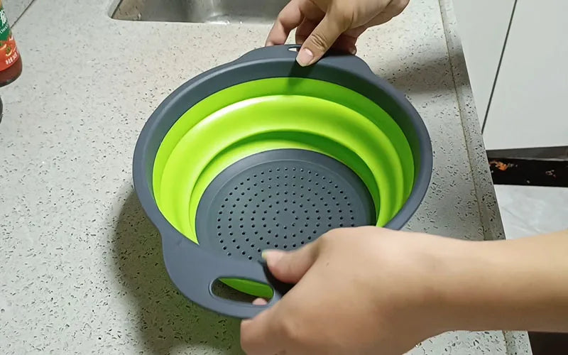 Home Kitchen Eco Friendly Silicone PP Plastic Dishwasher Safe Stand Vegetable Washing Sink Folding Drain Basket