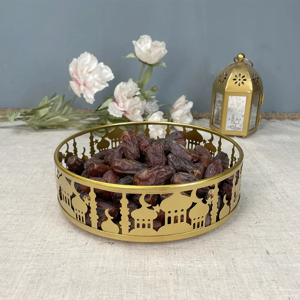 Metal Ramadan Tray Set Eid Mubarak Vaisselle Food Serving Tray for Dessert Pastry Display Holder Ramadan Decoration 2024
