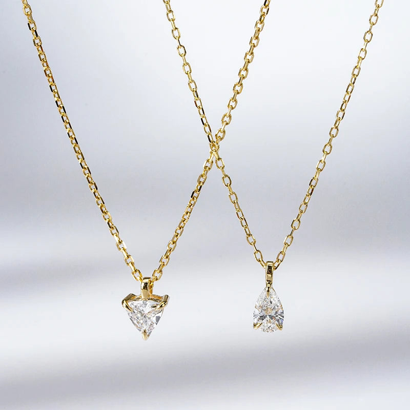 Starsgem Hpht Cvd Loose Diamond 14k Yellow Gold Lab Diamond 0.25ct Trillion Pear Necklace