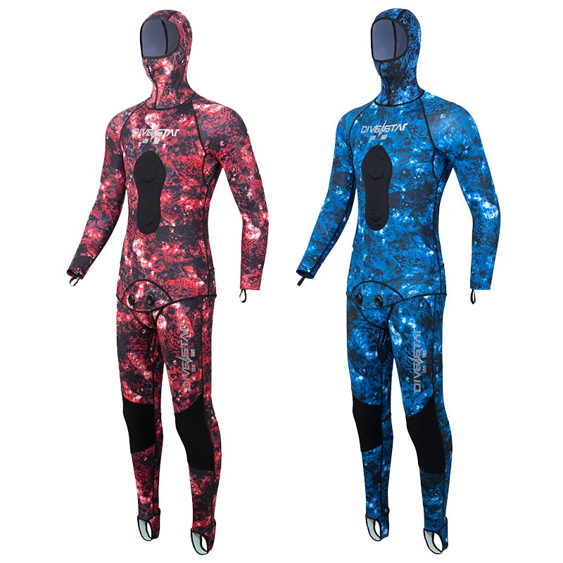 DIVESTAR XL Size Adult Super Stretch 0.5mm Blue Red Camo Spearfishing Suit Quality Waterproof Hooded Diving Swimming