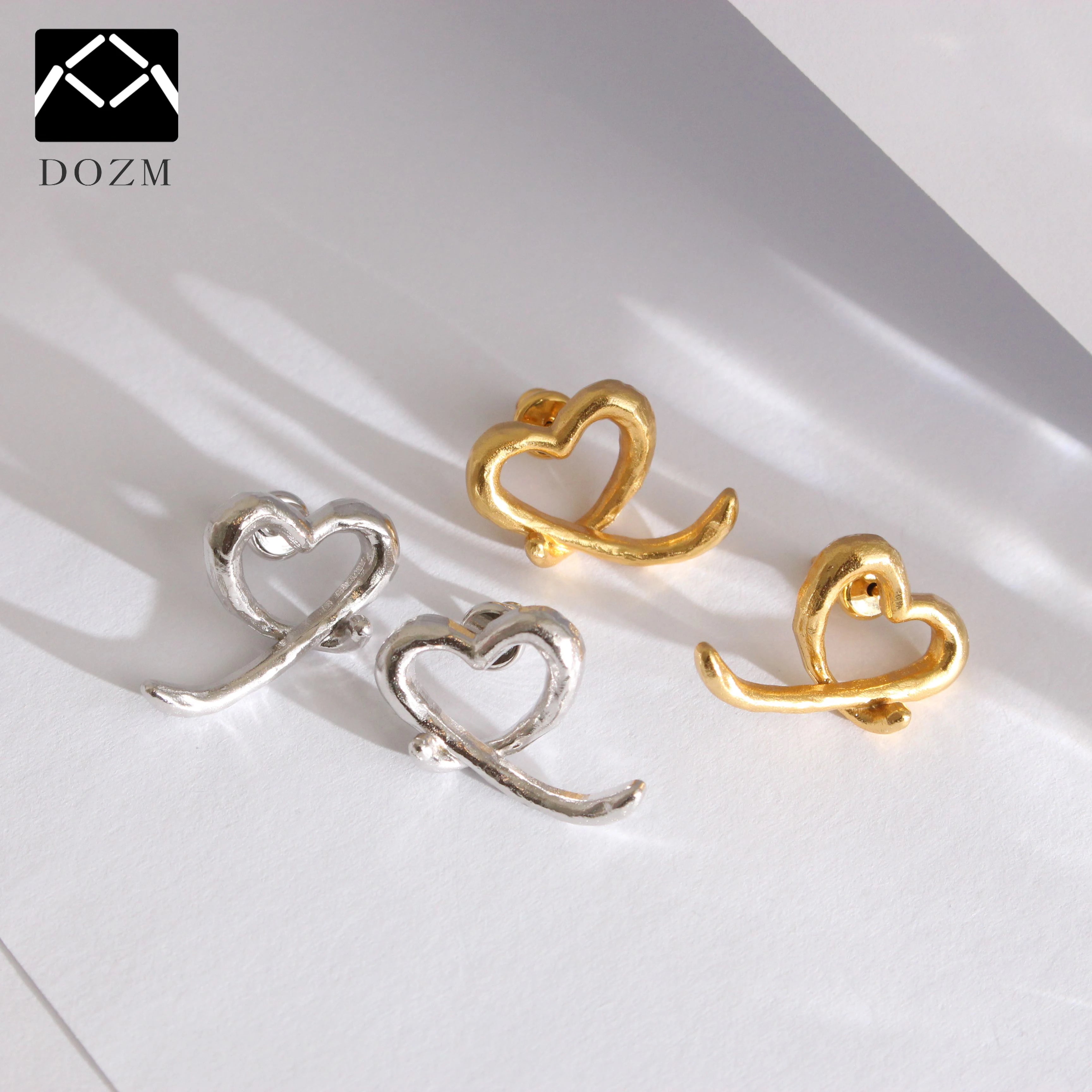 Elegant Vintage Brass Gold Plated Silver Environmental Friendly Irregular Heart Stud Earrings Unisex Art Statement Personality