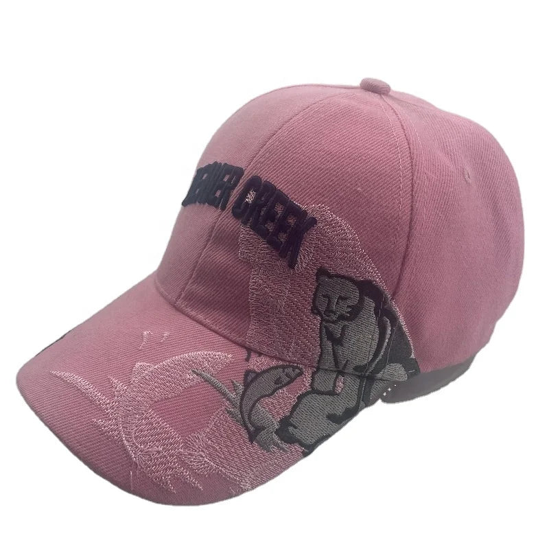 Custom Pink XXL 6-Panel Unisex Baseball Cap with All Over Embroidery 100% Polyester Sporty Common Fabric