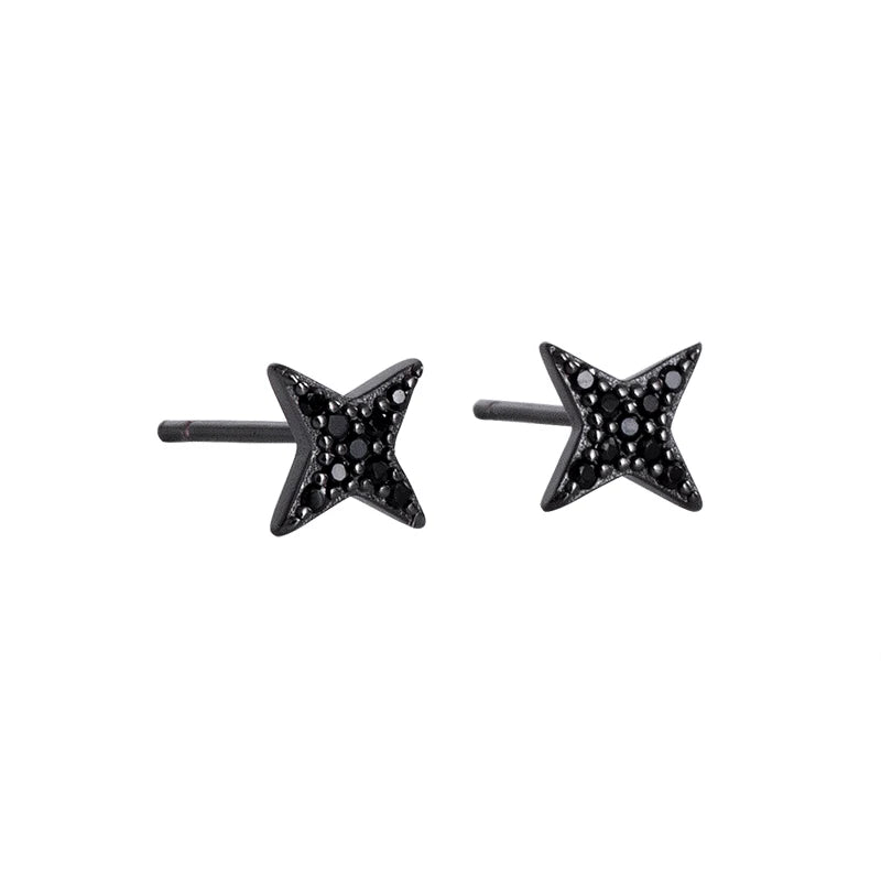 Tiny Black Stone Druzy Small 925 Cz Crystal Earrings Studs Round Cubic Zirconia Bezel Setting