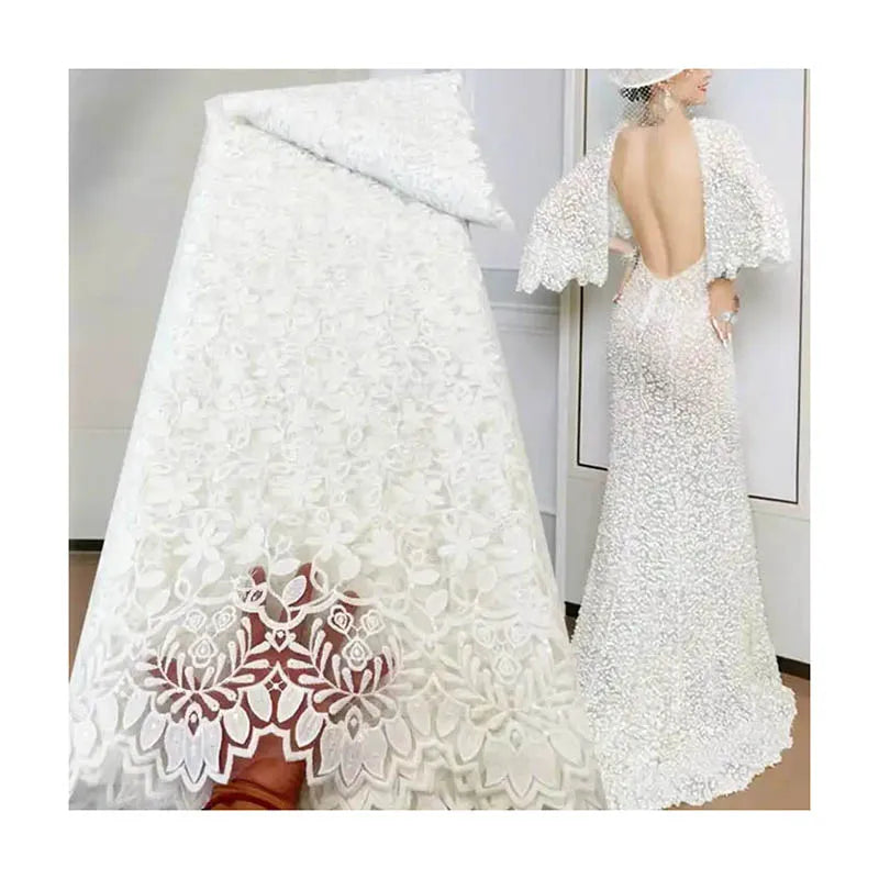 French Women's Dress African Lace Fabric Small Flower White Water-soluble Fabric Embroidered Lace Fabric