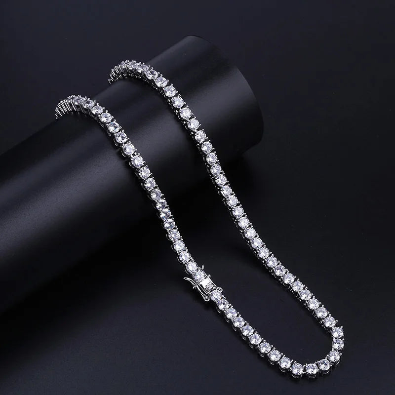 Iced Out Cz Brass Choker Necklace Rose Gold Silver Women 3mm 4mm 5mm Cubic Zirconia Diamond Tennis Chain