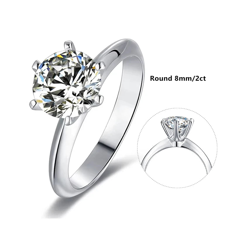 Abiding Custom Mossanite Jewelry Ring Round 8mm Solitaire Moissanite 2ct Carat 6 Prong Setting 925 Sterling Silver Finger Ring
