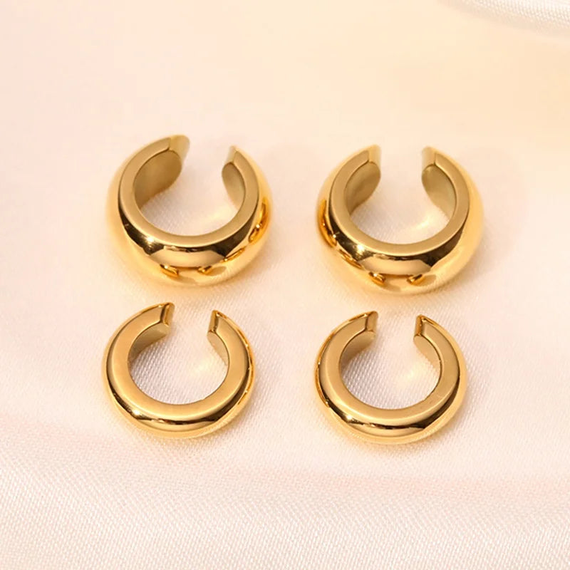 Non Pierced Cuff Earring Ear Ring for Women Stainless Steel Jewelry 18K Gold Plated No Piercing Ear Hole Cuff Clip on Earrings