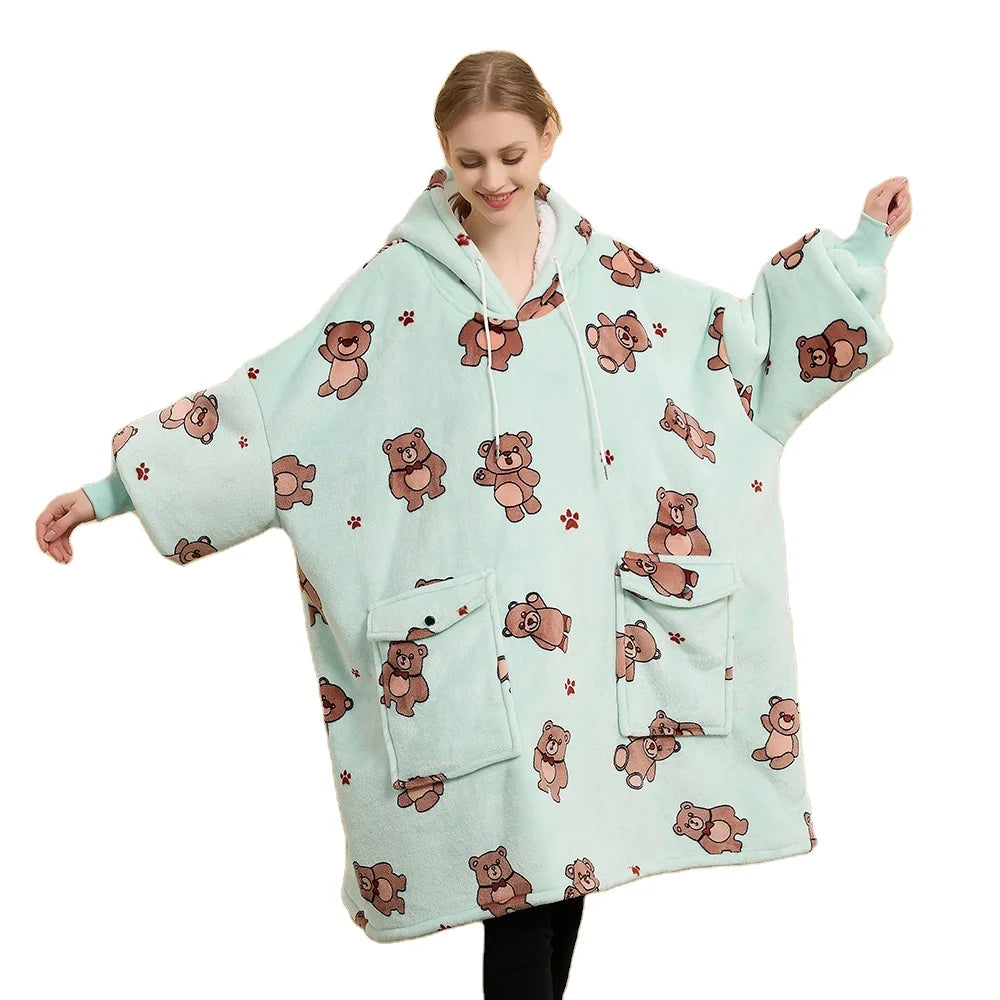 Adults Sherpa All Patterns Oversize Sweatshirt Blankets with Pocket Hoodie Oversized Wearable Blanket Hoodie