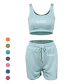 Custom Solid Color Summer Casual Sports Wear Crop tank Tops Two Piece Biker Shorts Jogger Pants Running Set for Women