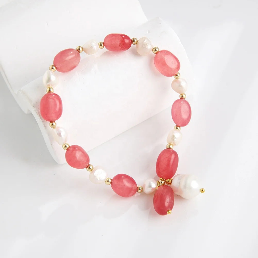Exquisite Natural Stone Bracelet for Women. Feminine Freshwater Pearl Bracelet Jewelry.