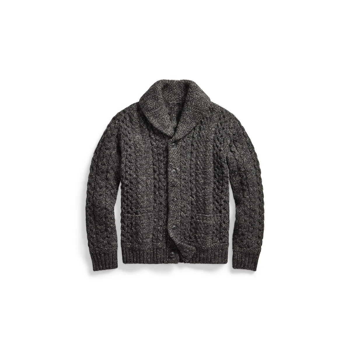 Factory Wholesale Custom Plaid V-neck Pure Gray Thickened Wool/Nylon Fuzzy Knitted Winter Men's Sweater Cardigan