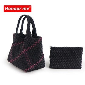 Custom Hand Woven Bag Tote Large Capacity Neoprene Travel Bag Hand Knitted Straw Woven Bag