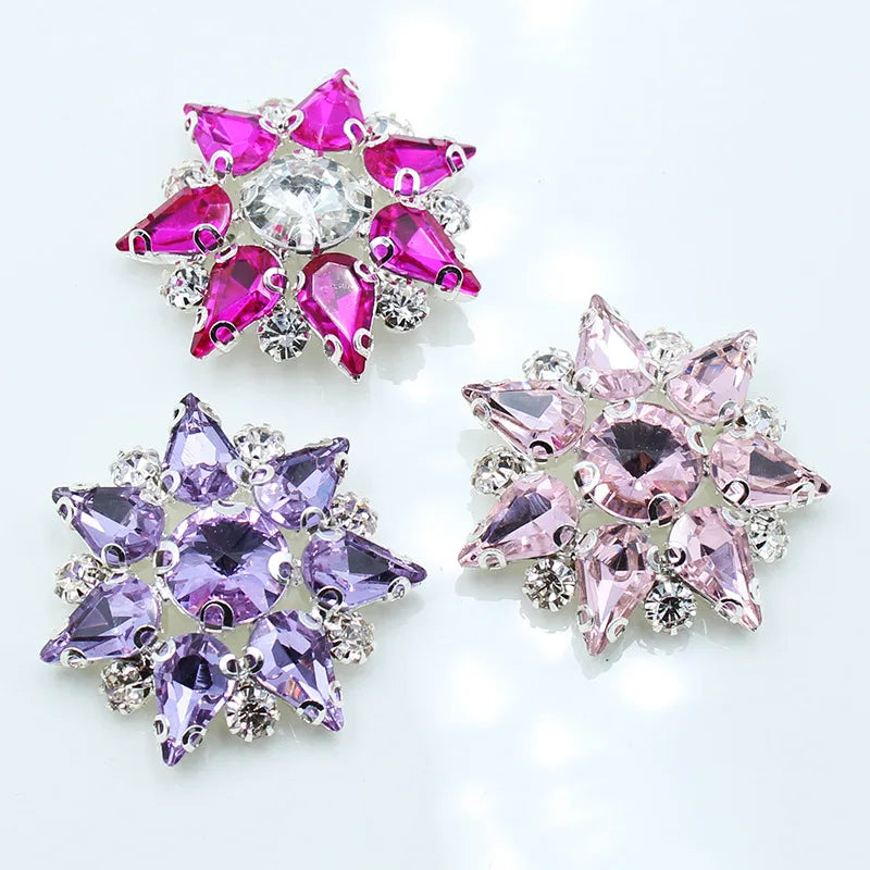 Metal Sliver Crystal Rhinestone Pearl Decorative Shank Cluster Buttons for Coat Decoration