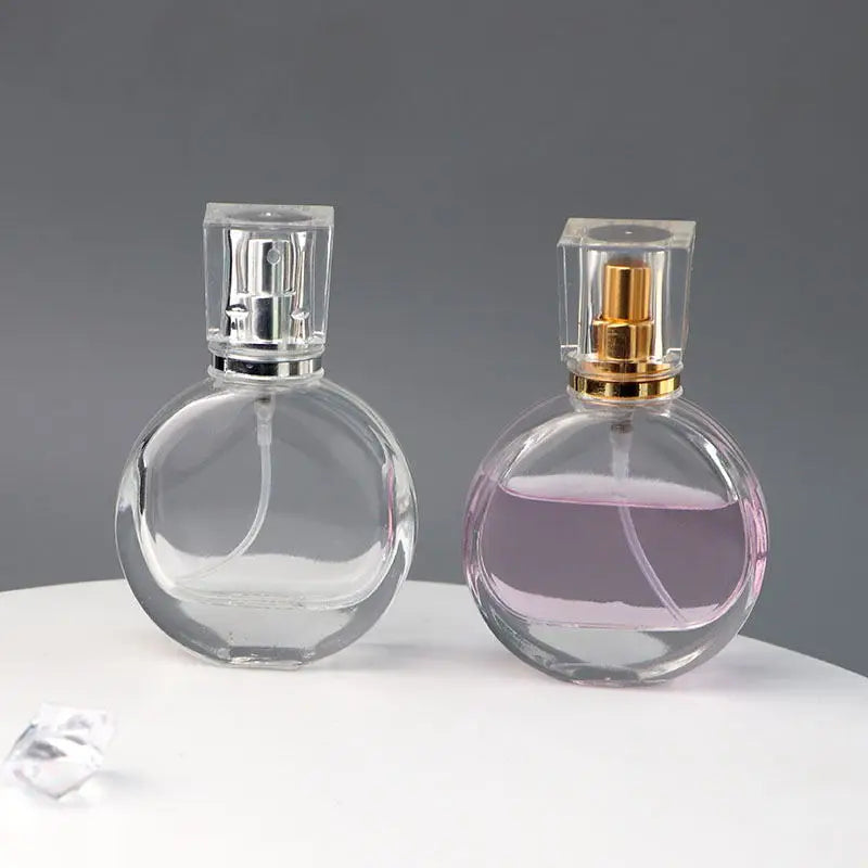 Wholesale Empty 25ml Flat Round Parfum Decant Round Refillable Thick Perfume Glass Bottle