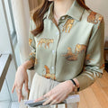 9010# New Women Fashion Korean Loose Blouse Print Shirt Long-sleeved Shirt Retro Blouse Ladies Shirt