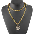 Women's Fashion 18K Gold Plated Stainless Steel USA Dollar Pendant Necklace Trendy Money Hip Hop Choker Zinc Alloy Studded