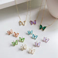 Fashion Charm Girls Jewelry Gift 4 Colors Purple Pink Clear Crystal Clavicle Sweet Butterfly Pendant Necklace for Women