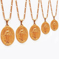 Catholic Religious Mary Mother of God Pendant Figaro Chain Non Tarnish Jewelry Stainless Steel Virgin Mary Necklace for Women