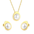 Romantic Stainless Steel Gold Plated Pearls Pendant Necklace Stud Earrings Custom Wholesale Fashion Jewelry Set Women