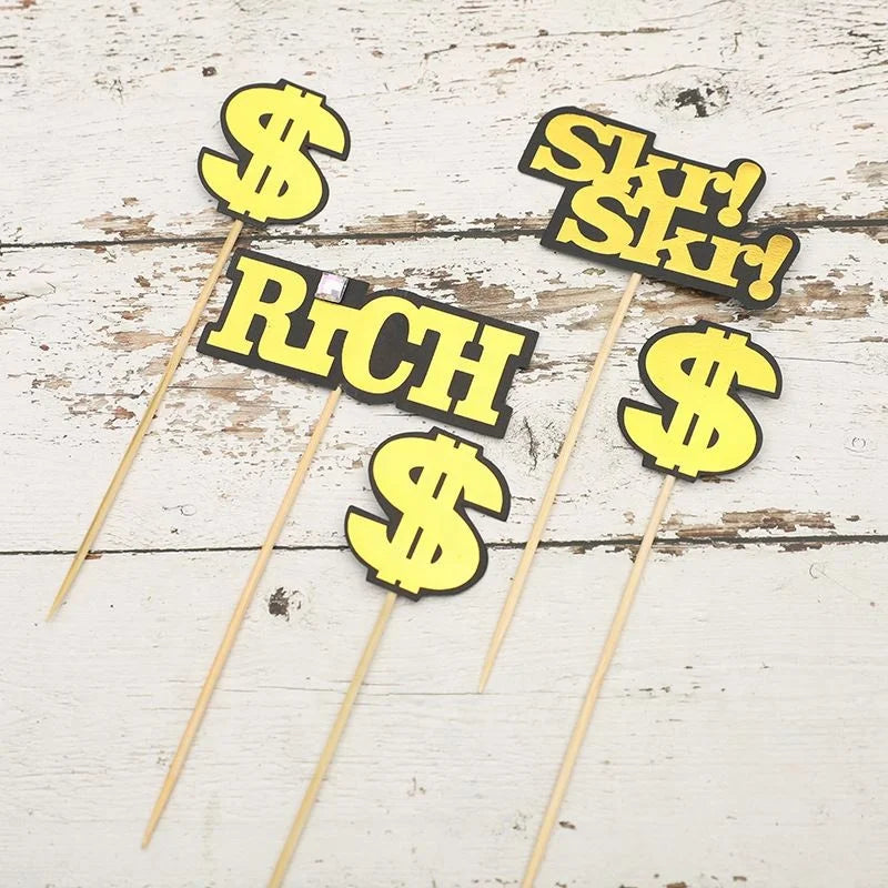 Hot Sale  Cake Birthday Party Decoration Supplies Best Gold Cupcake Topper US Dollar Rich $ Word Letters Cake Toppers