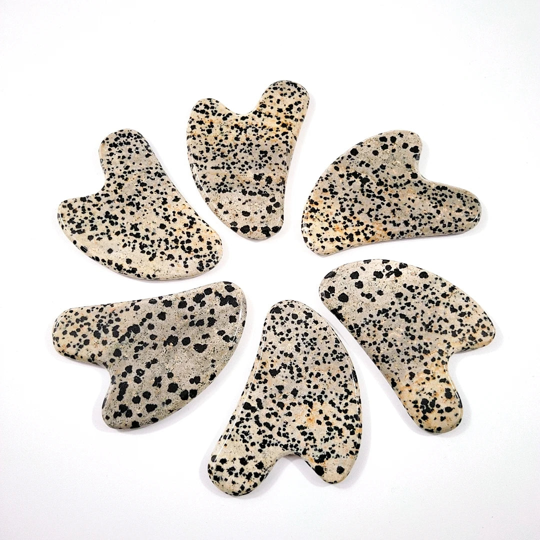 Huiying Buy in Bulk Facial Massage Tool Heart Dalmatian Jasper Gua Sha for Face and Body