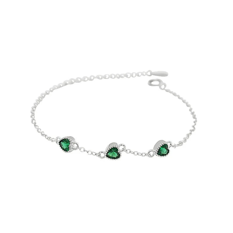 Luxury 24K Gold Plated 925 Sterling Silver Green Heart Diamond Bracelet S925 Emerald Gemstone Bracelet for Women