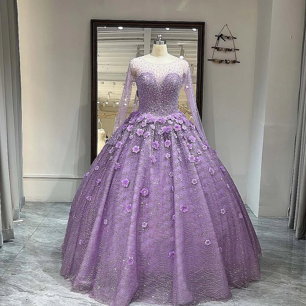 Modest Gorgeous O-Neck Long Sleeves Quinceanera Evening Dresses Jancember RL257