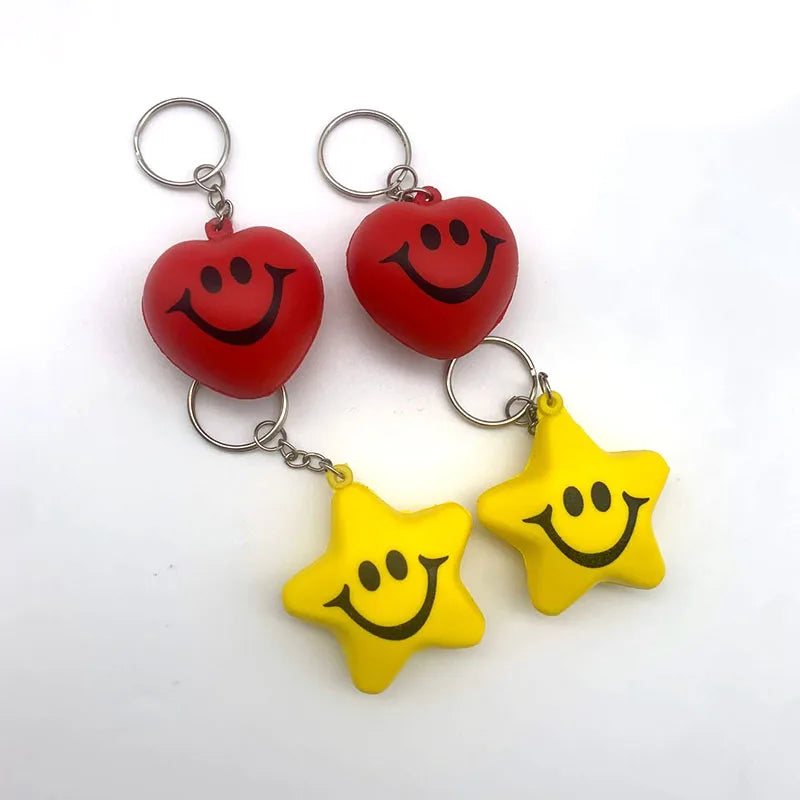 Eco-friendly Custom Pu Foam Heart Star Smile Face Keychain for Promotion
