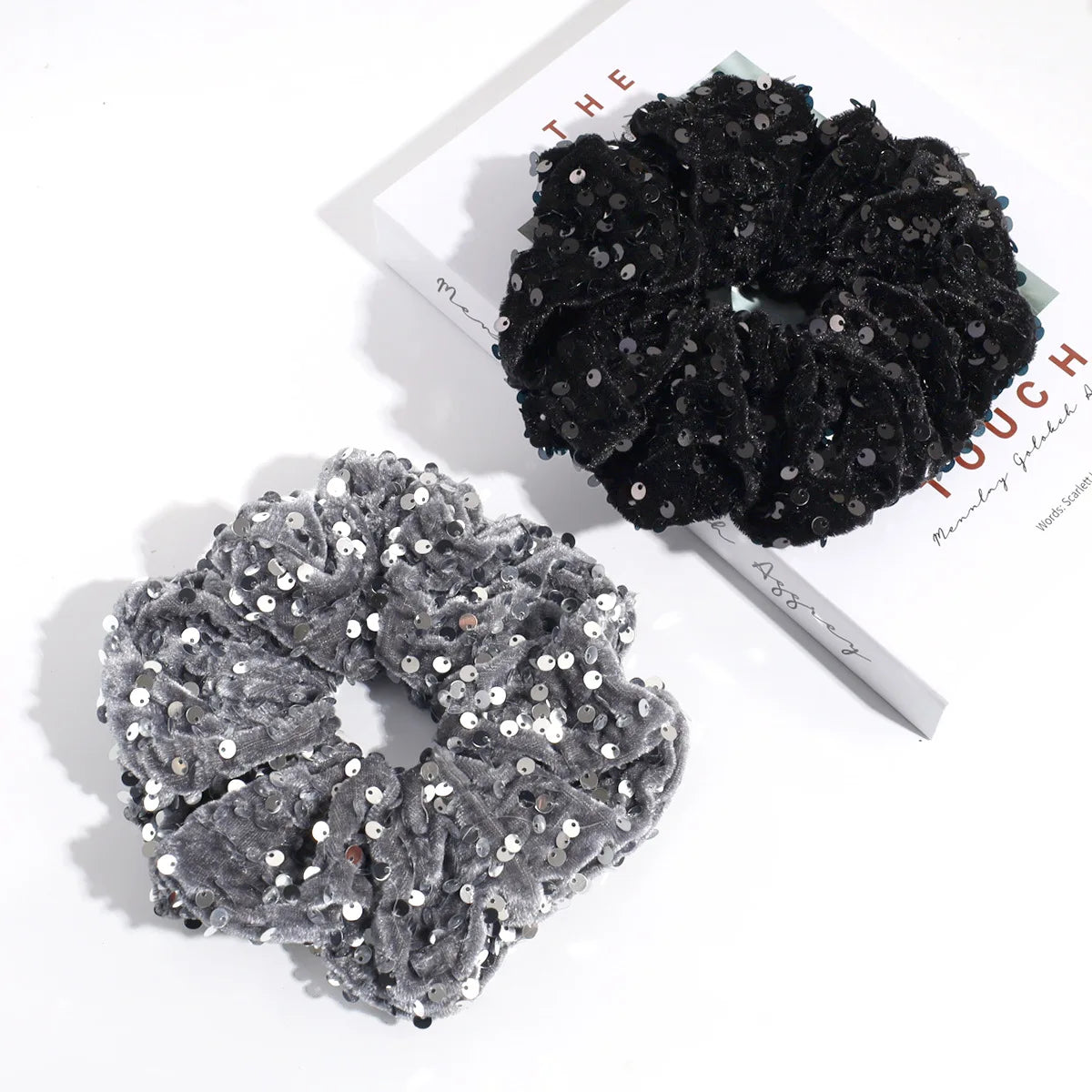 SongMay New Fashion Velvet Sequin Fabric Elastic Hair Tie Oversize American Glitter Ponytail Scrunchies