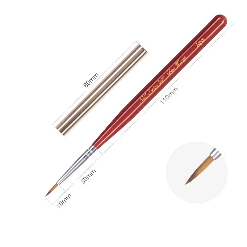 2025 New Nail Product Red Resin Handle Art Brush OEM Nail Art Brush with High Quality PA Nylon Hair for Nail Salon BW21-807