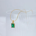 Dainty Stainless Steel Woman Jewelry Gold Plated Green Crystal Cubic Zircon Pendant Necklace