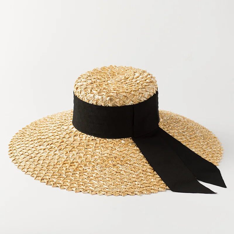 Top Quality  New Design Wide Brim Straw Hat Handmade Wide Brim Straw Hat Wide Brim Straw Hat With Black Ribbon