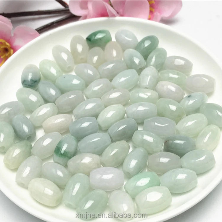 Burma Jadeite DIY Jade Loose Beads Long Beads  Grade a Rice Beads Drum 8*12Mm Passepartout Wholesale