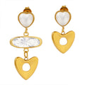 Factory Love Hollow Out Earrings Geometrically Imitated Pearl Asymmetrical Hip Hop Stainless Steel Earrings