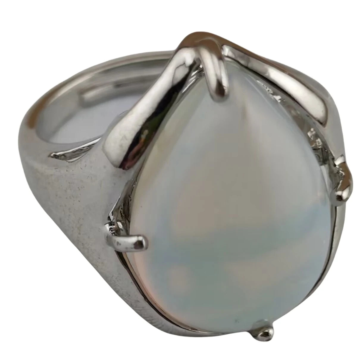 Wholesale Silver Plated Natural Opal Tear Drop Shaped Gemstone Rings for Women Custom Fashion Jewelry Rings