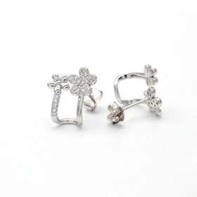 Simple Open Flower Stud Earrings 18K Gold Plated Cubic Zircon Oxide Earrings Women 925 Sterling Silver