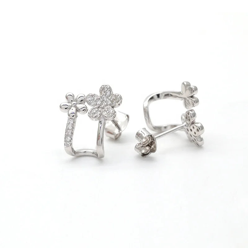Simple Open Flower Stud Earrings 18K Gold Plated Cubic Zircon Oxide Earrings Women 925 Sterling Silver