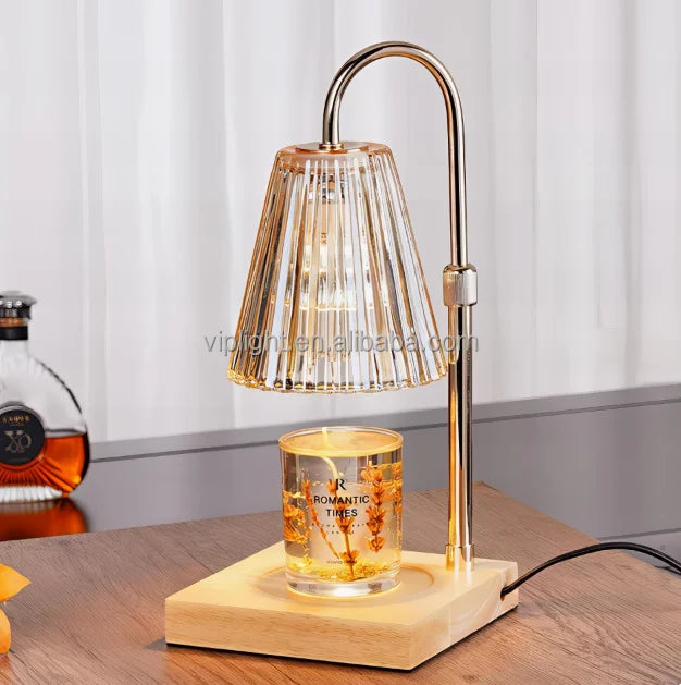Wholesale Custom Candle Lamp Warmer Wooden Base Dimmable Timer Home Scented Crystal Warmer Metal Lamp Electric Candle Lamp