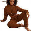 Oversize Custom logo Pullover Crop Hoodie Women Set 2026 Heavy Fleece Sweatshirt and Sweatpants Set for Women