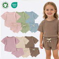 Elastic Knitted Super Soft Baby Girls Waffle Short Set Knitted Summer Baby Clothing Set