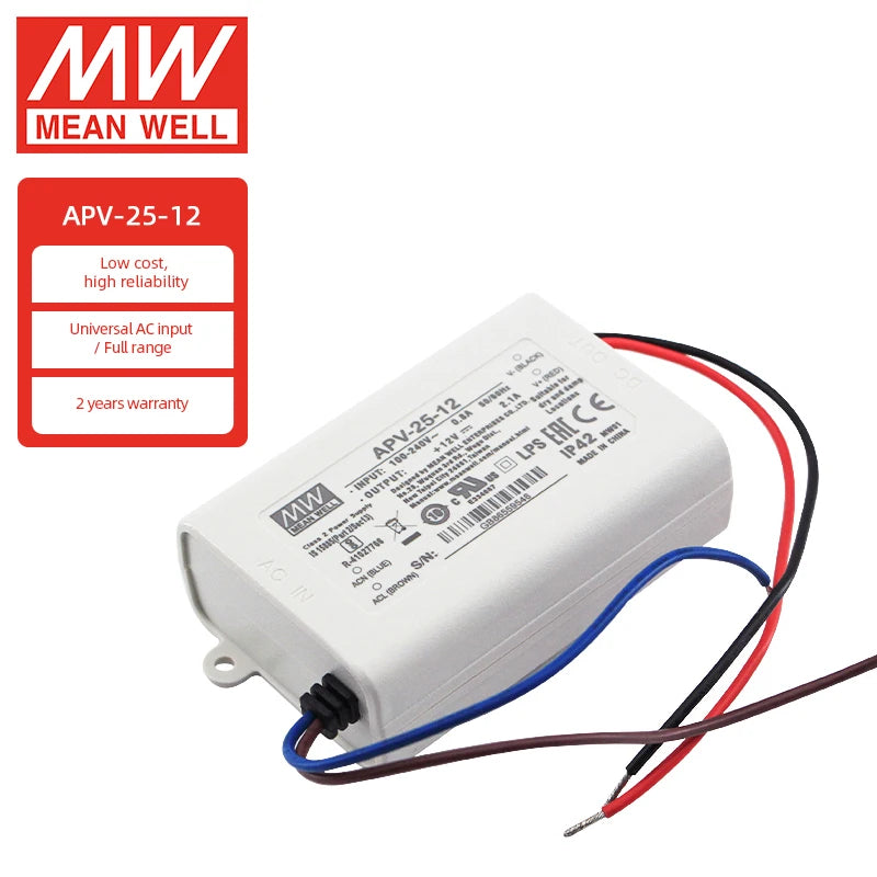 Meanwell APV-25-12 LED Power Supply AC to DC 12V IP42 2A 25W MINI LED Driver
